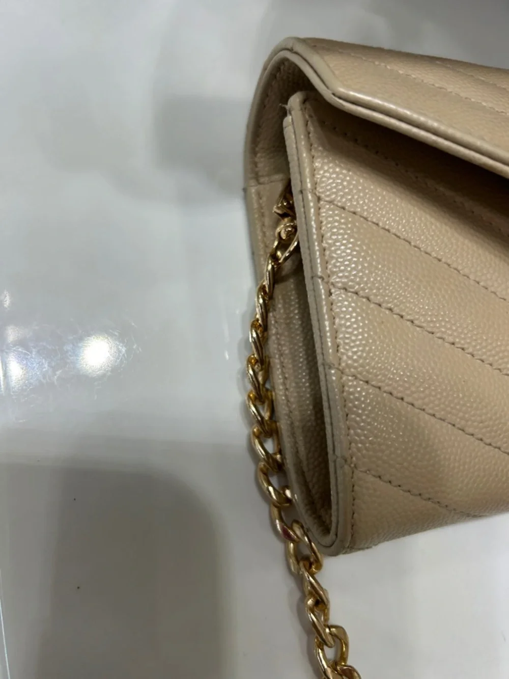 YSL Cassandre Beige Quilted Leather Wallet-on-Chain with Gold YSL Hardware - Picture 9 of 10